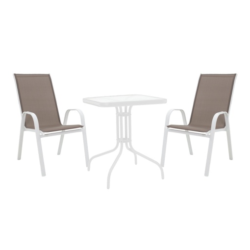 Set masă și scaune de exterior, 3 Piese, Model Watson-Calan, Alb, 70x70x70 cm
