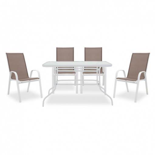 Set Masa si Scaune Gradina Valor-Calan 5 Piese Alb - Browm
