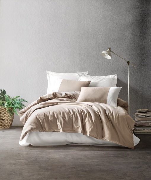Lenjerie de pat 1 Persoana Model Plain Mink, Cream