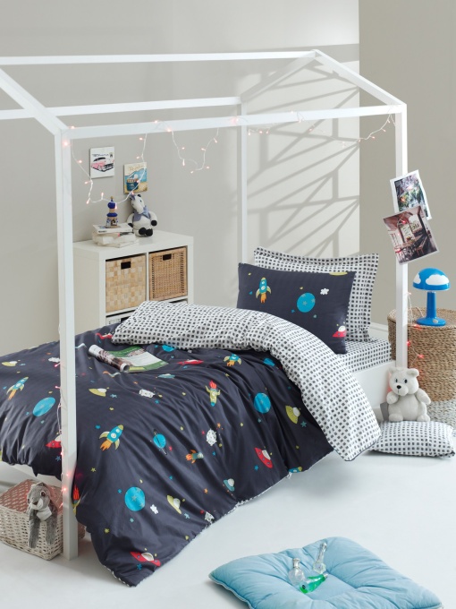 Lenjerie de pat 1 Persoana Model Uzay Dark Blue