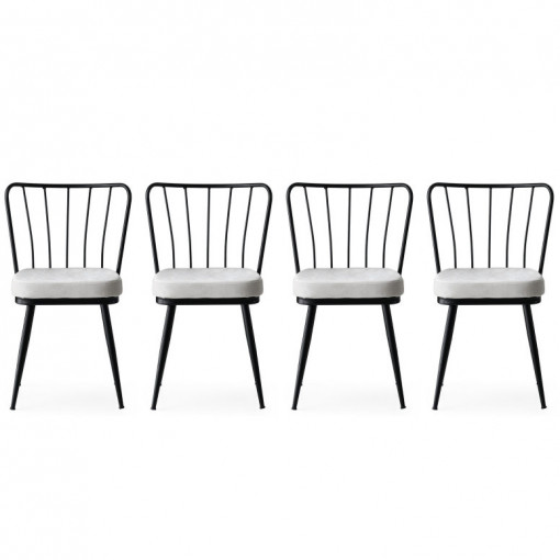 Set 4 scaune Model Star, Negru/Alb, 43x42x82 cm