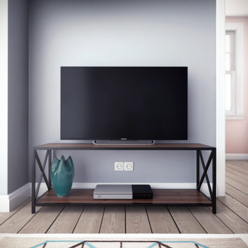Comoda TV Salvador, Model Xena, 120x45.7x33 cm, Negru/Nuc