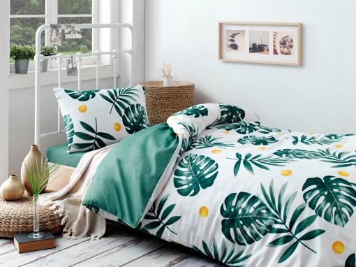 Lenjerie de pat 1 Persoana Model Monstera Green