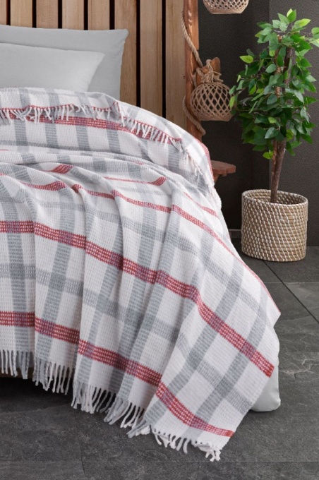 Patura pentru Pat 1 Persoana Model Warm Soft Grey, Red