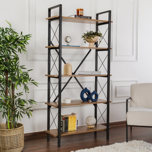 Raft pentru carti Model Elysian, Nuc/Negru