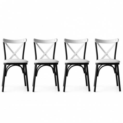 Set 4 scaune Model Ekol, Alb/Negru, 42x42x84 cm