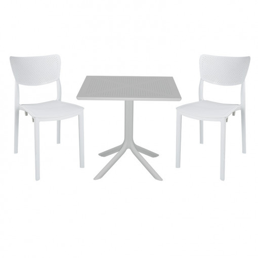 Set de gradina masa si scaune Groovy-Ignite set 3 piese plastic alb 80x80x74.5cm