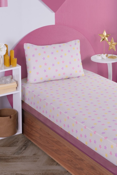 Cearsaf cu elastic si fete de perna Model Unicorn Dreams Beige