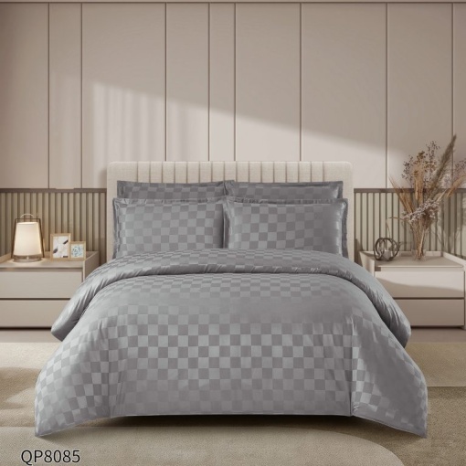 Lenjerie cu elastic 180x200cm, Damasc, Cubic V7 Gri Deschis (Finet)