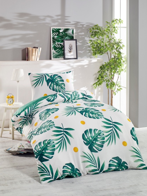 Lenjerie de pat 1 Persoana Model Monstera Green