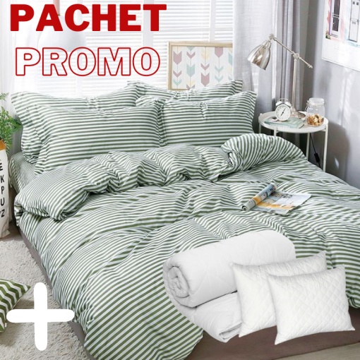 Pachet Lenjerie + Pilota + Perne Green Lines 4 Piese
