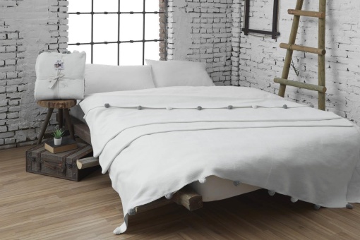 Patura pentru Pat 1 Persoana Model Pom Pom Cream