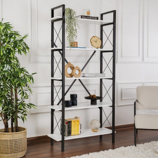 Raft pentru carti Model Elysian, Alb/Negru