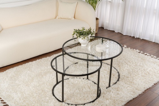 Set Masute de cafea Model Aurum 80, Negru/Transparent