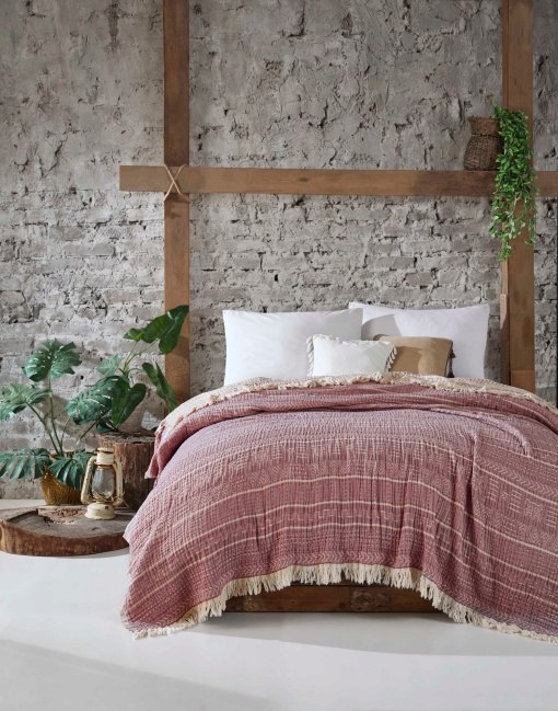 Cuvertura Pled pentru pat dublu Model Etno Claret Red