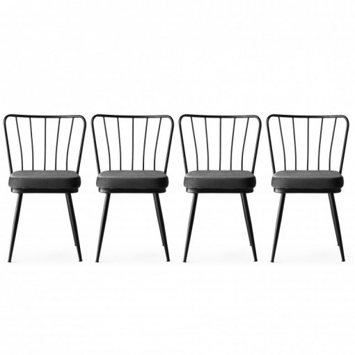 Set 4 scaune Model Star, Gri/Negru, 43x42x82 cm
