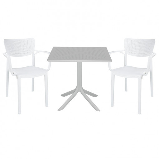 Set de gradina masa si scaune Groovy-Fontline set 3 piese plastic alb 80x80x74.5cm