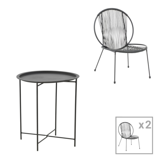 Set Masa si Scaune de Gradina, 3 Piese, Model Dapper-Caius, Negru, D46x52 cm