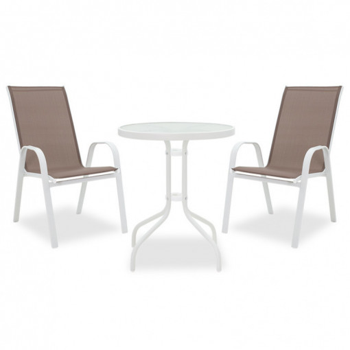 Set Masa si Scaune Gradina Calan-Watson 3 Piese Alb - Maro