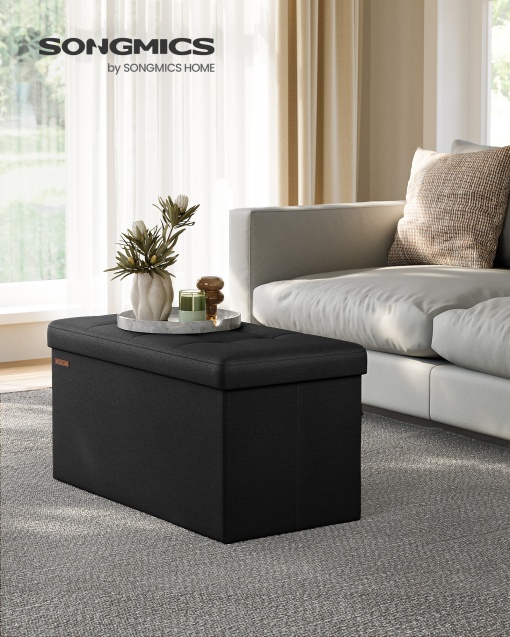 Bancuta Hol cu Spatiu de Depozitare, Ottoman, Negru, 38 x 76 x 38 cm