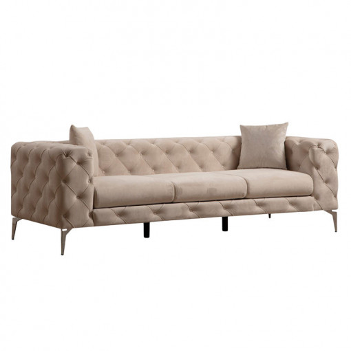 Canapea 3 locuri PWF-0579 material textil tip Chesterfield ecru 237x90x73cm
