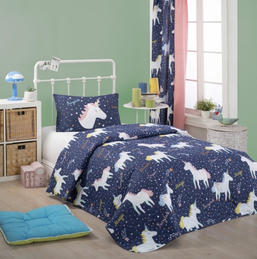 Cuvertura Matlasata 1 Persoana Model Magic Unicorn Dark Blue