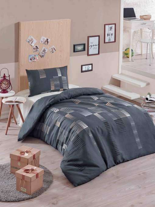 Lenjerie de pat 1 Persoana Model Trace Anthracite