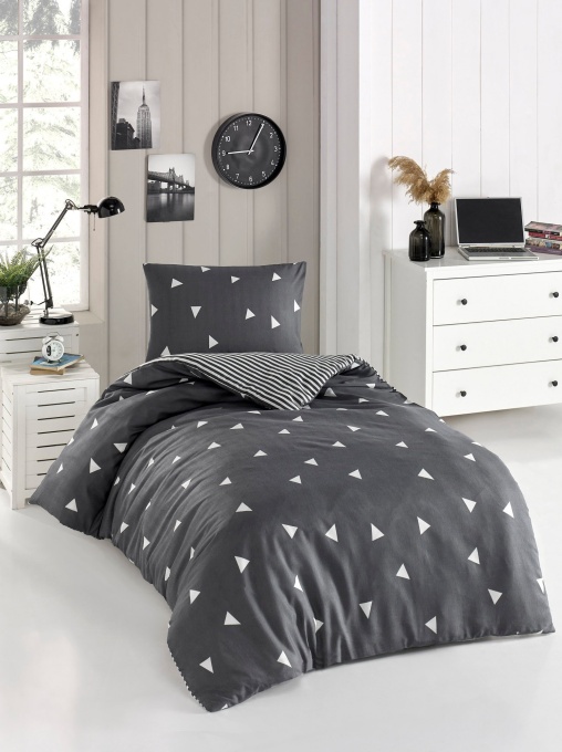 Lenjerie de pat 1 Persoana Model Üçgen Grey