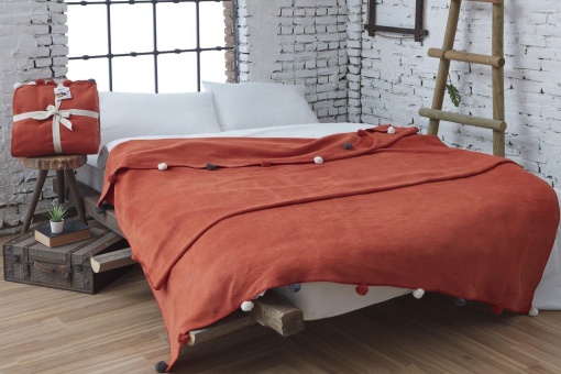 Patura pentru Pat 1 Persoana Model Pom Pom Tile Red