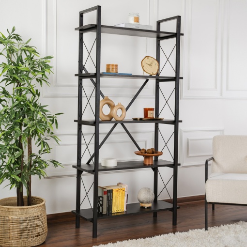 Raft pentru carti Model Elysian, Lemn negru/Negru