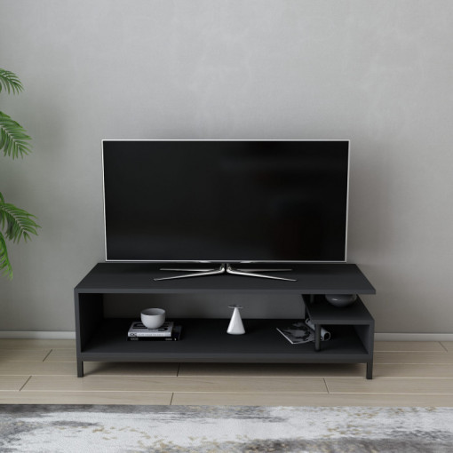 Comoda TV Salvador, Model Reilly, 120x37.6x44.6 cm, Negru/Antracit