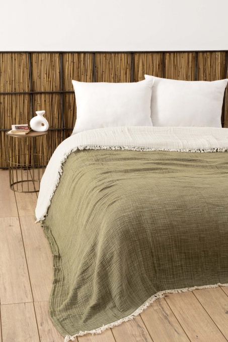 Cuvertura pentru Pat Dublu Model Muslin Age Green