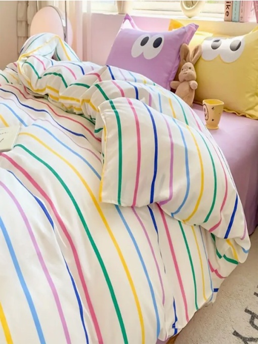 Lenjerie de pat 1 Persoana Model Funny Yellow, Lilac