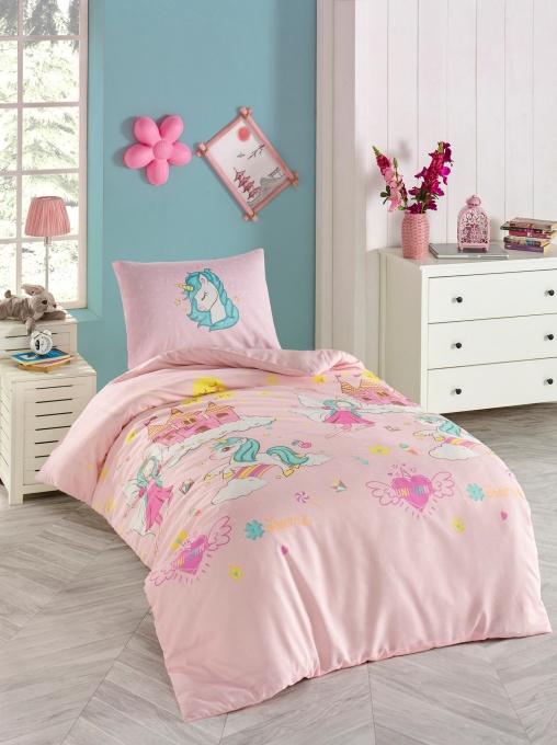 Lenjerie de pat 1 Persoana Model Unicorn Dreams Pink