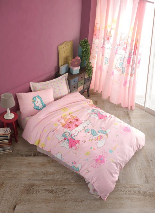 Lenjerie de pat 1 Persoana Model Unicorn Dreams Pink