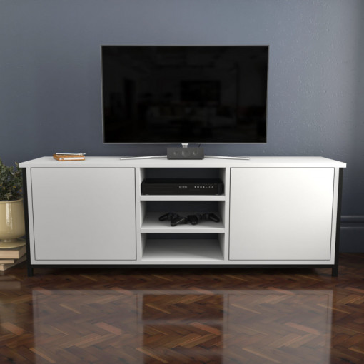 Comoda TV Salvador, Model Otis, 140x50.8x35.3 cm, Negru/Alb