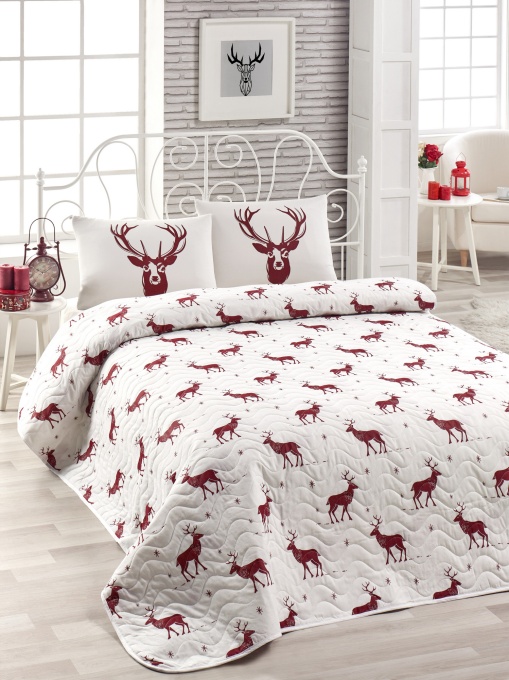 Set Cuvertura de pat 1 Persoana Model Geyik Claret Red