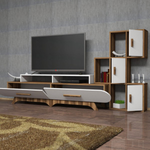 Ansamblu Comoda TV FloraS Walnut-Alb - Img 4