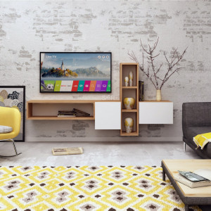 Ansamblu Comoda TV Kumkuat Oak-Alb - Img 2
