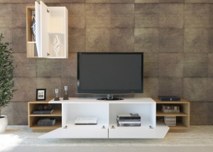 Ansamblu Comoda TV Zebra Alb-Teak - Img 2