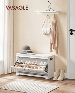 Bancă pantofar cu ușă rabatabilă și compartiment interior reglabil, Alb, 80 × 30 × 46 cm - Img 2