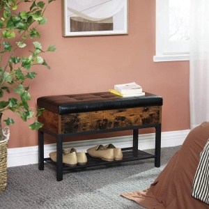 Banca Pantofi Model Macie, Maro rustic / Negru, 70x30x45 cm - Img 4