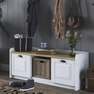 Banca Pantofi Model Randall, Alb / Nuc, 120x40x45 cm - Img 2
