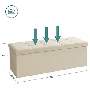 Bancă pliabilă cu spațiu de depozitare 120 L și șezut tapițat, Bej, 110 × 38 × 38 cm - Img 7