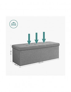 Bancă pliabilă cu spațiu de depozitare 150 L și șezut tapițat, Gri deschis, 110 × 38 × 38 cm - Img 6