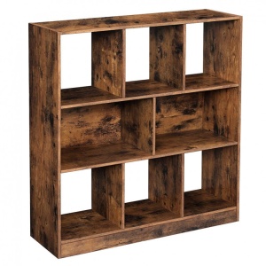 Bibliotecă cu 8 compartimente deschise, design geometric, Maro Rustic, 97,5 × 30 × 100 cm