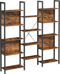 Biblioteca cu rafturi Model Lauren, Maro rustic/Negru, 158x24x166 cm