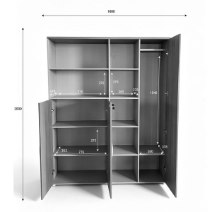 Bibliotecă Stark cu 3 uși, Stejar/Bej, 160 x 40 x 200 cm - Img 5