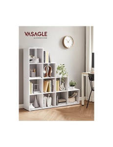 Bibliotecă tip scară cu 10 compartimente, Alb, 129,5 × 29 × 129,5 cm - Img 2