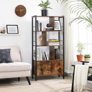 Biblioteca Vasagle, Model Armando, 74x30x154,5 cm, Maro Rustic/Negru - Img 2